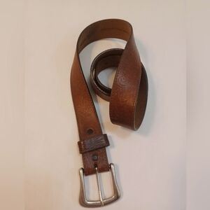 Red Wing Shoe Brown Leather Tooled Belt Brass Buckle 36